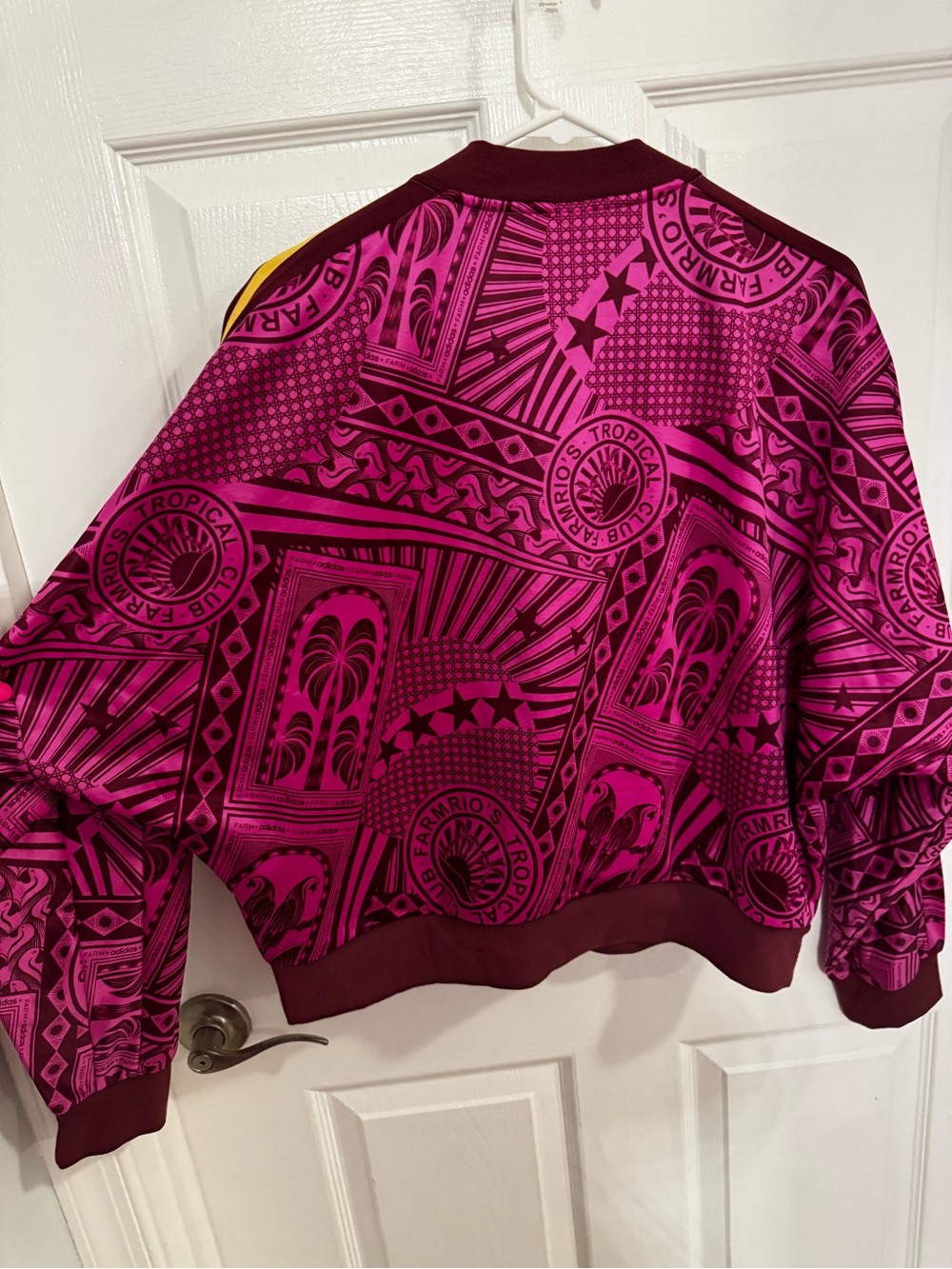 adidas x Farm Rio Magenta & Maroon Graphic Zip Track Jacket with Yellow Stripes - Picture 6 of 6